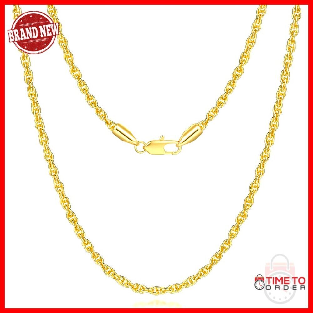 14K Gold Plated Rope Chain Necklace 18in Lobster Clasp Non-Tarnish